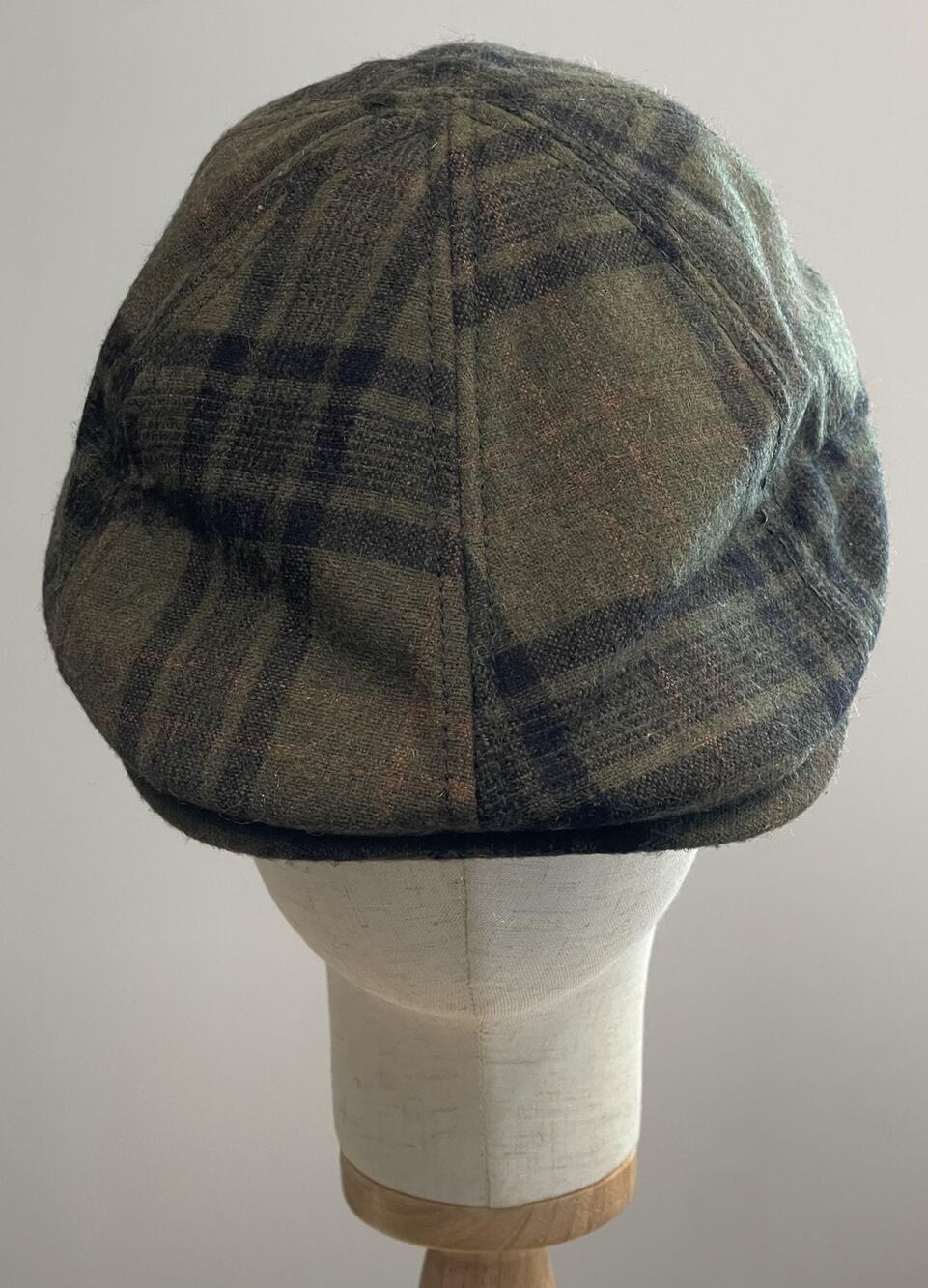 VTG Perry Ellis Portfolio Hat Cap Newsboy Mens One Size Green Plaid Tweed Lined